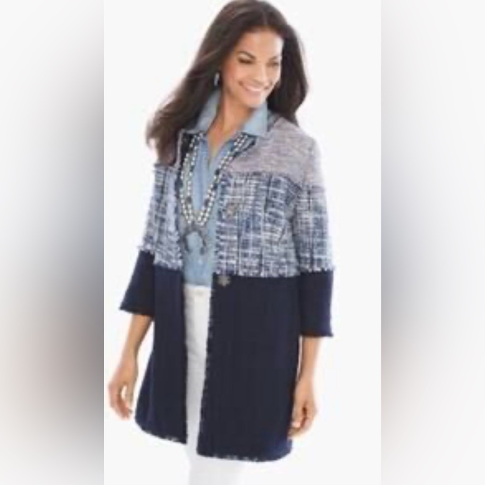 Chico's Navy and White Textured Jacket
